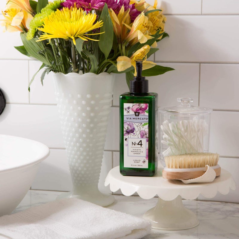 Via Mercato Liquid Soap, Shea Butter Enriched (12 oz), No. 4 - Violets, Magnolia & Amber - Image 2